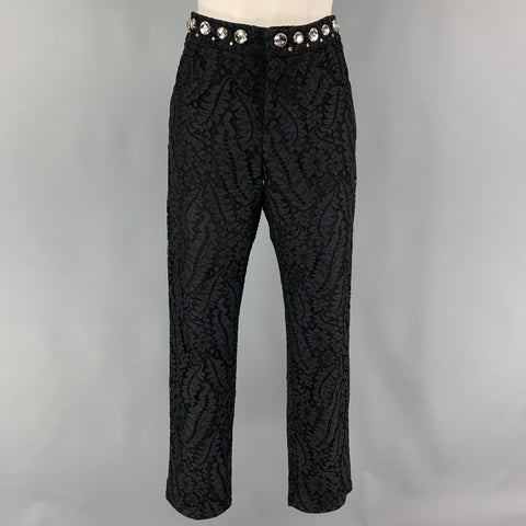 No. 21 Taille 4 Pantalon habillé en cristal en mélange de coton et dentelle noire
