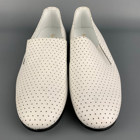 PAUL SMITH Size 10 White Perforated Leather Slip On Loafers