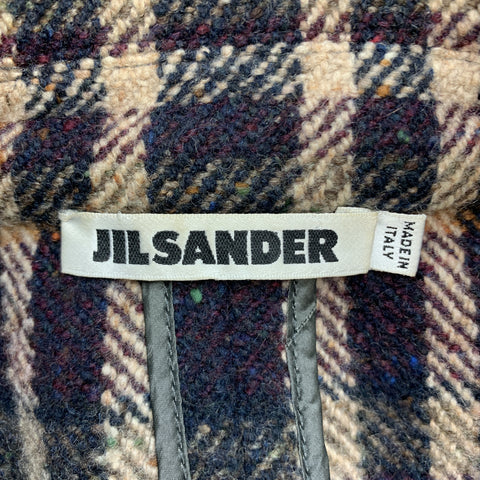JIL SANDER Size 6 Beige &  Navy Plaid Cropped Jacket