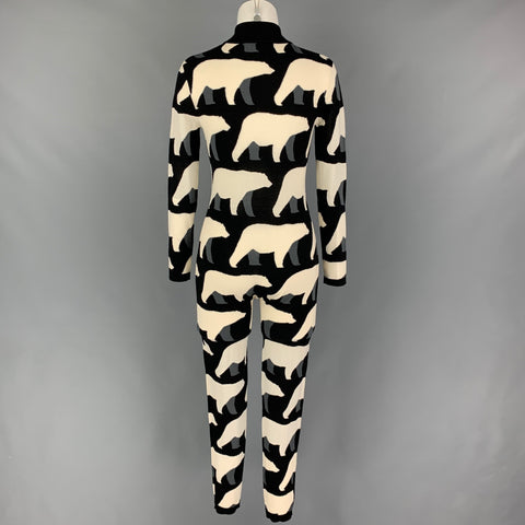 PERFECT MOMENT Size S Black White Merino Bear Print Wool Long Sleeve Onesie Jumpsuit