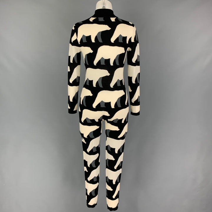 PERFECT MOMENT Size S Black White Merino Bear Print Wool Long Sleeve Onesie Jumpsuit
