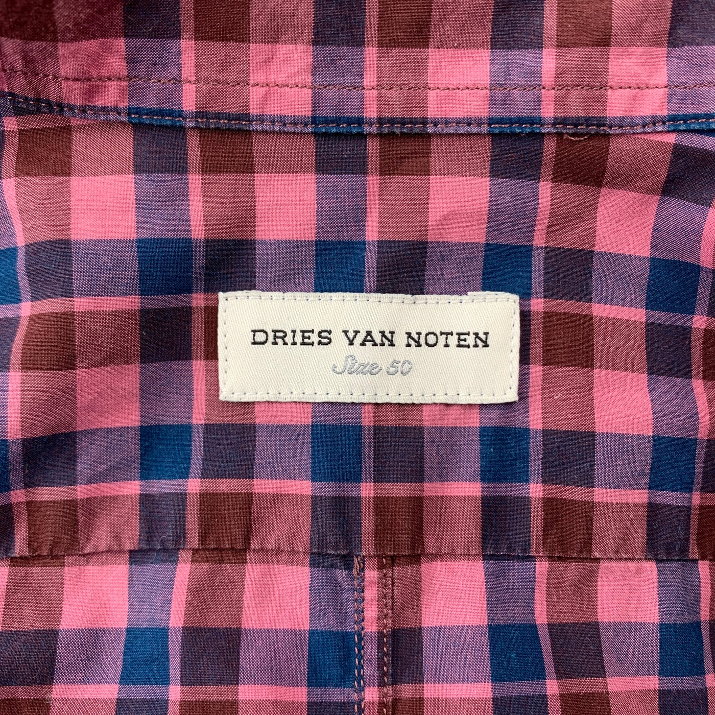 DRIES VAN NOTEN Size M Pink & Navy Plaid Cotton Button Up Long Sleeve Shirt