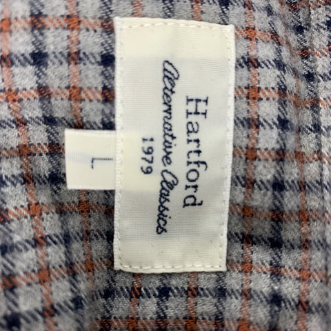 HARTFORD Size L Grey & Orange Plaid Cotton Button Up Long Sleeve Shirt