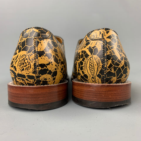 VIVIENNE WESTWOOD Size 12 Black & Yellow Abstract Leather Lace Up Shoes