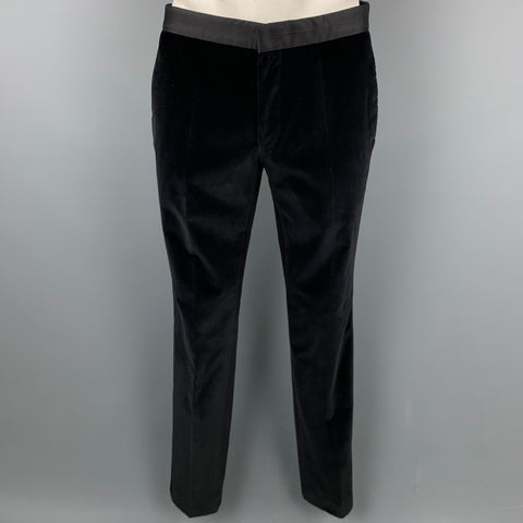 HUGO BOSS Size 40 Regular Black Cotton Velvet Shawl Collar Tuxedo Suit
