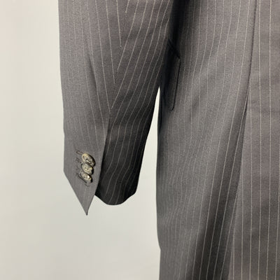 DAVID AUGUST Size 40 Black Stripe Wool Peak Lapel 34 x 31 Suit