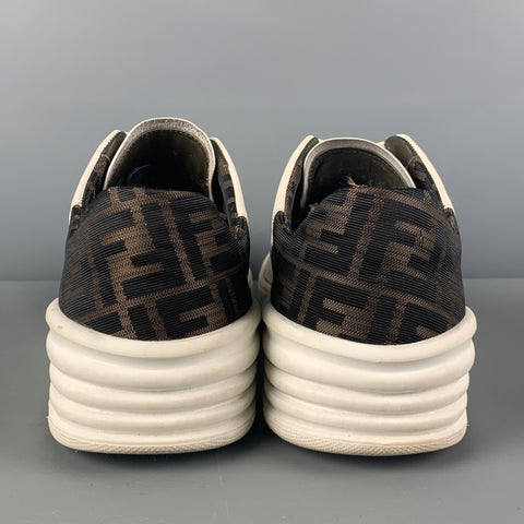 FENDI Talla 12 Zapatillas de deporte con cordones de cuero con logo blanco y marrón
