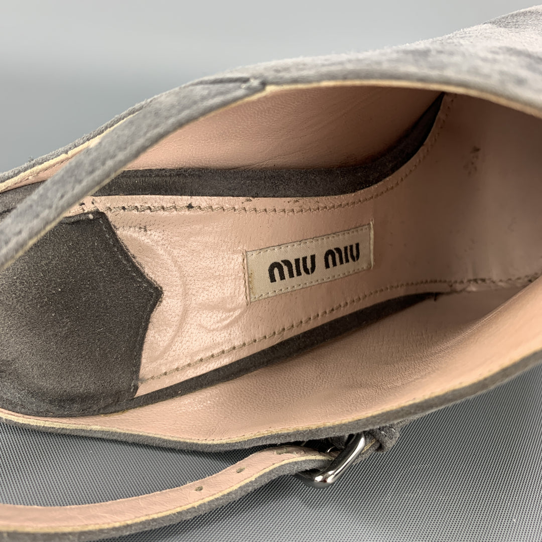MIU MIU Size 7.5 Grey Suede Sling Back Mule Booties