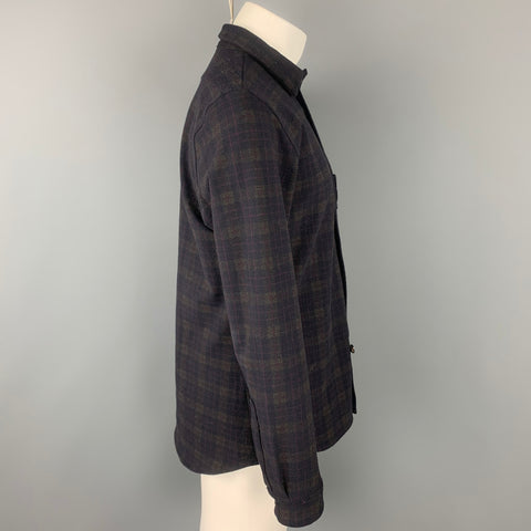 MATIAS Size M Charcoal & Black Checkered Wool Blend Button Up Long Sleeve Shirt