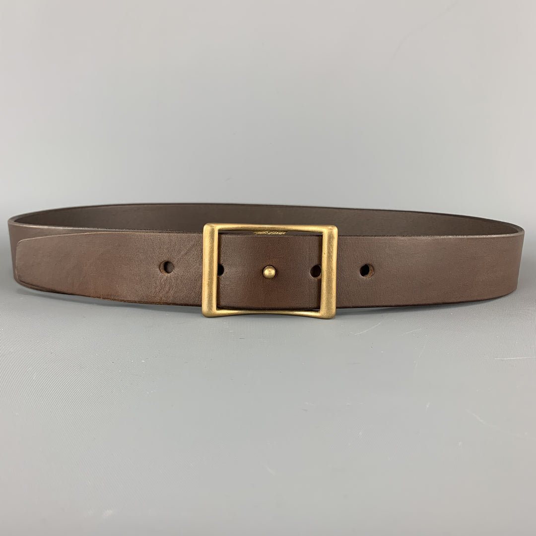 KIKA NY Size 38 Brown Leather Brass Button Stud Buckle CONWAY Belt