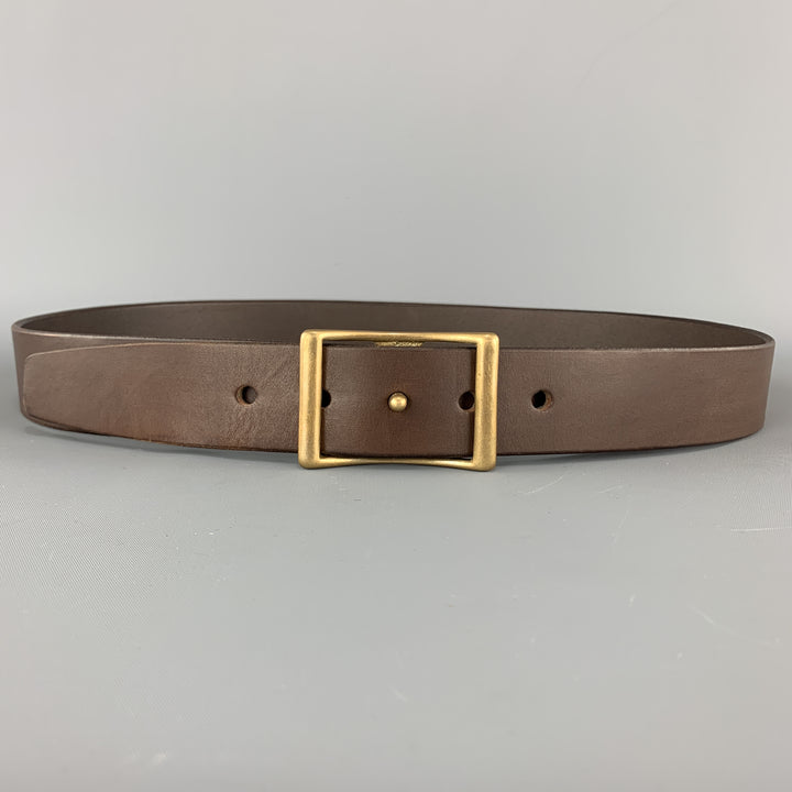 KIKA NY Size 38 Brown Leather Brass Button Stud Buckle CONWAY Belt