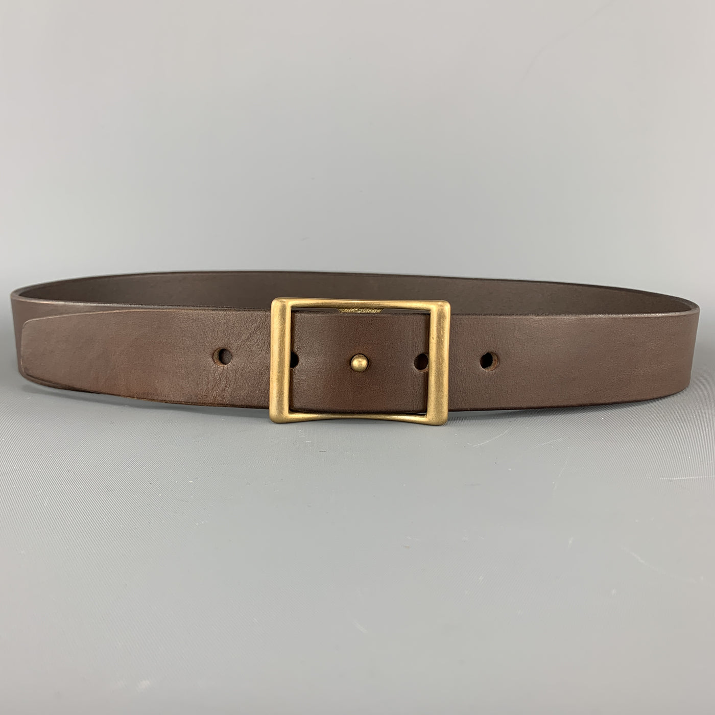 KIKA NY Size 32 Brown Leather Brass Button Stud Buckle CONWAY Belt