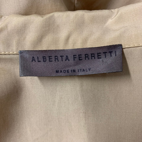 ALBERTA FERRETTI Size 12 Beige Silk Blend Solid Long Sleeve Blouse