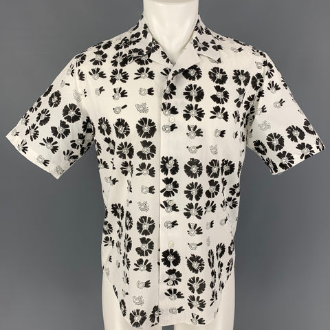 JONATHAN COHEN Size XS White Black Floral Cotton Camp Short Sleeve Shirt