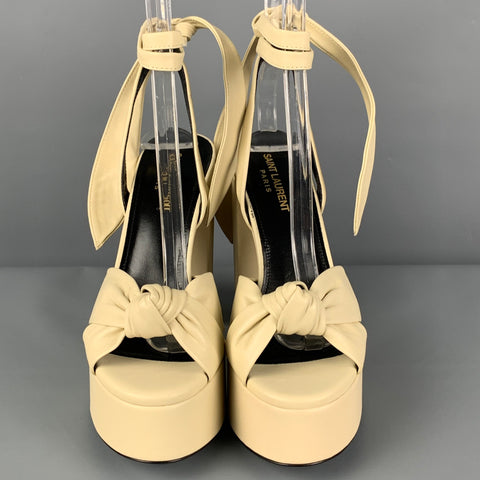 SAINT LAURENT Sandales à plateforme Bianca en cuir beige taille 7,5