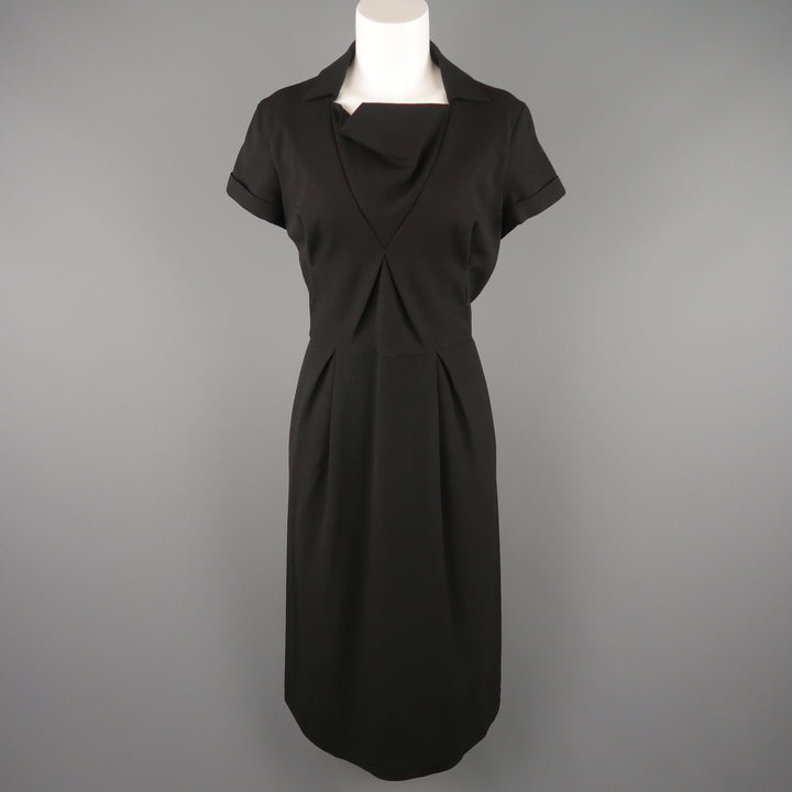 BOTTEGA VENETA Size 8 Black Virgin Wool Collared Origami Shift Dress