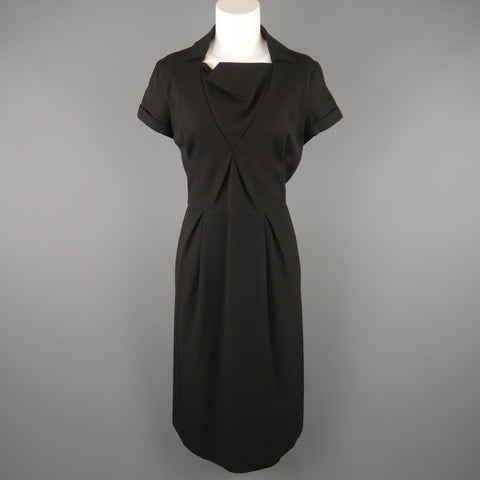 BOTTEGA VENETA Taille 8 Robe droite origami à col en laine vierge noire