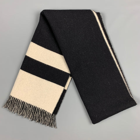 RALPH LAUREN Collection Black & White Color Block Lamb Wool Scarf
