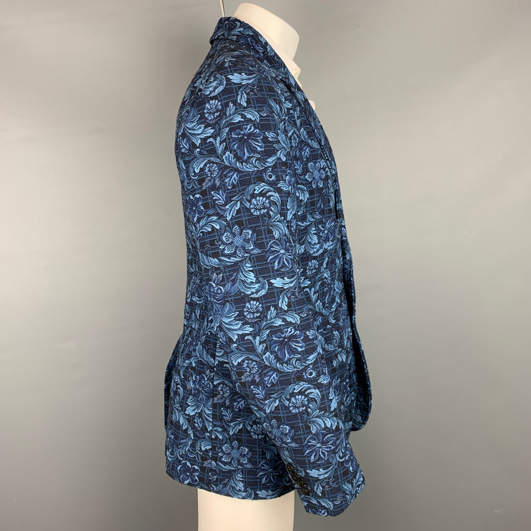 3.1 PHILLIP LIM Size 40 Navy & Blue Floral Viscose / Polyester Notch Lapel Sport Coat