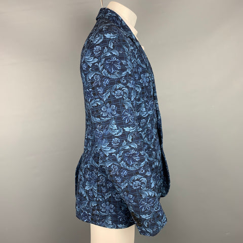 3.1 PHILLIP LIM Size 40 Navy & Blue Floral Viscose / Polyester Notch Lapel Sport Coat