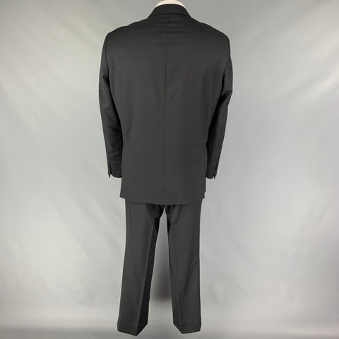 SAKS FIFTH AVENUE Size 46 Black Wool Silk Notch Lapel Suit