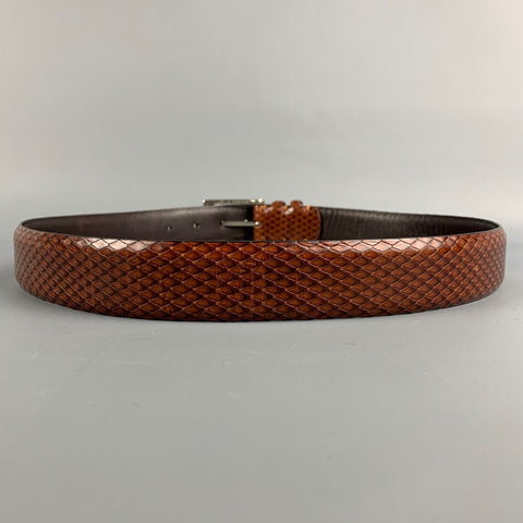 BILL LAVIN Soft Collection Size 34 Brown Embossed Leather Belt