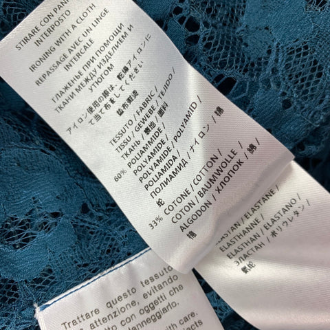 GUCCI S/S 16 Size XS Teal Sheer Lace Polyamide Blend Long Sleeve Shirt