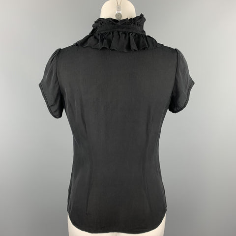 BARNEYS NEW YORK Size 2 Black Silk Ruffle Blouse