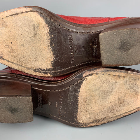 SARTORE Botas vaqueras con punta en punta de cuero rojo talla 6