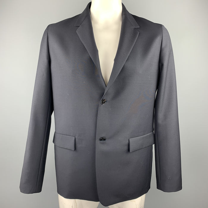 JIL SANDER Size 42 Black Wool / Mohair Notch Lapel Sport Coat