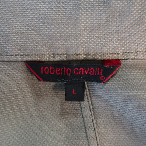ROBERTO CAVALLI Olive Nailhead Cotton Wrinkled Gathered Waist Long Sleeve Shirt