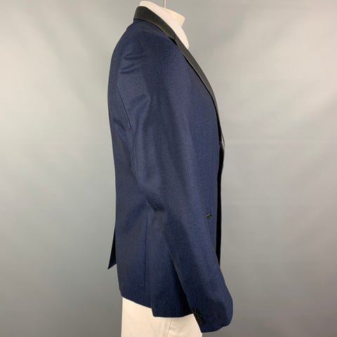 VERSACE COLLECTION Size 42 Navy & Black Wool Notch Lapel Sport Coat