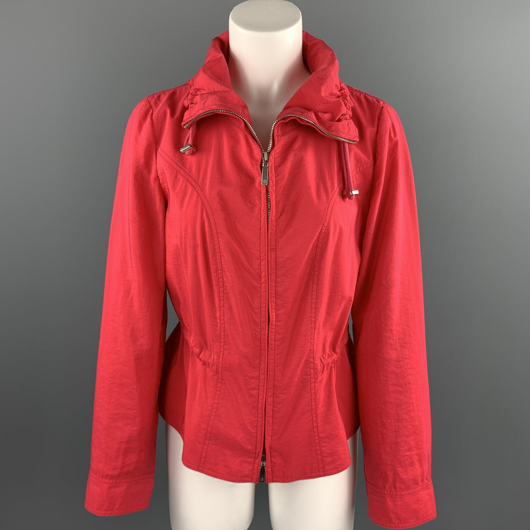 GIORGIO ARMANI Size 8 Coral Silk Blend Drawstring High Collar Jacket