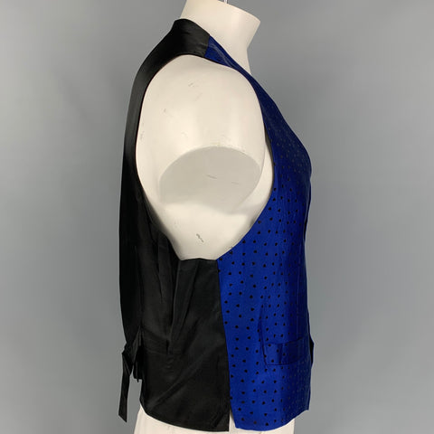LANVIN Size XL Royal Blue Heart Print Silk Buttoned Vest