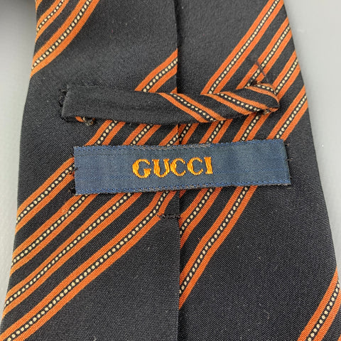 GUCCI Black & Tan Diagonal Stripe Silk Tie