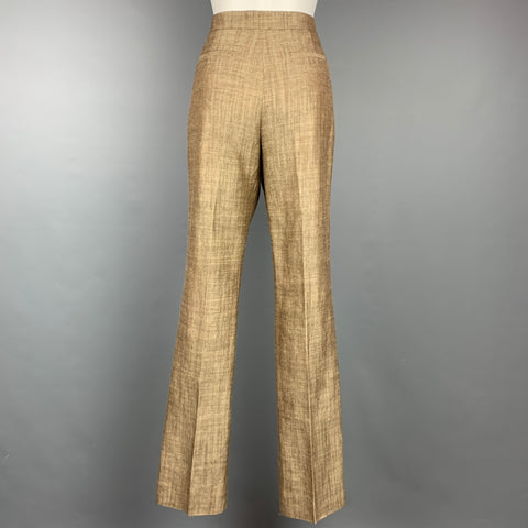 OSCAR DE LA RENTA Taille 10 Pantalon habillé marron et crème tissé