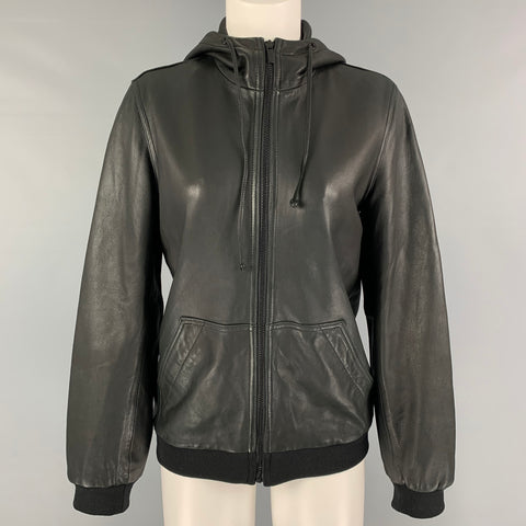 MARC by MARC JACOBS Size S Black Leather Hooded Jacket