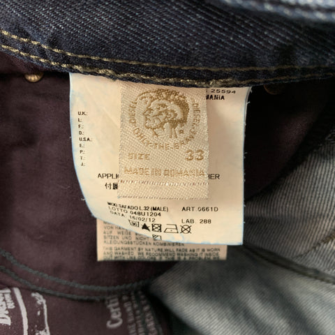 DIESEL Size 33 Indigo Cotton Straight Slim Button Fly Jeans