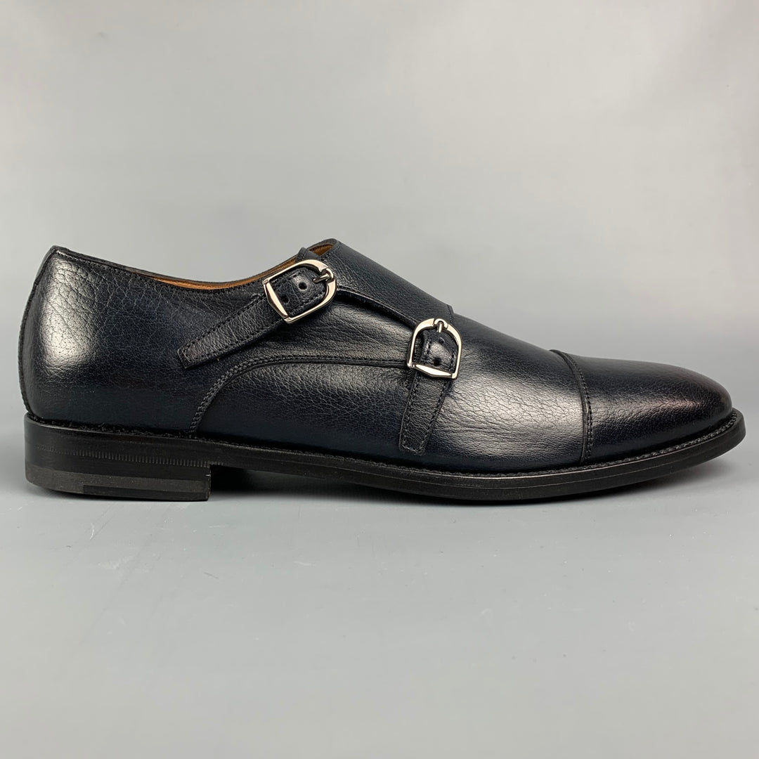 ANTONIO MAURIZI Size 7 Black Leather Double Monk Strap Loafers