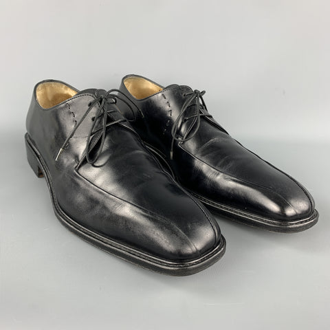 SALVATORE FERRAGAMO Size 10 Black Solid Leather Lace Up Shoes