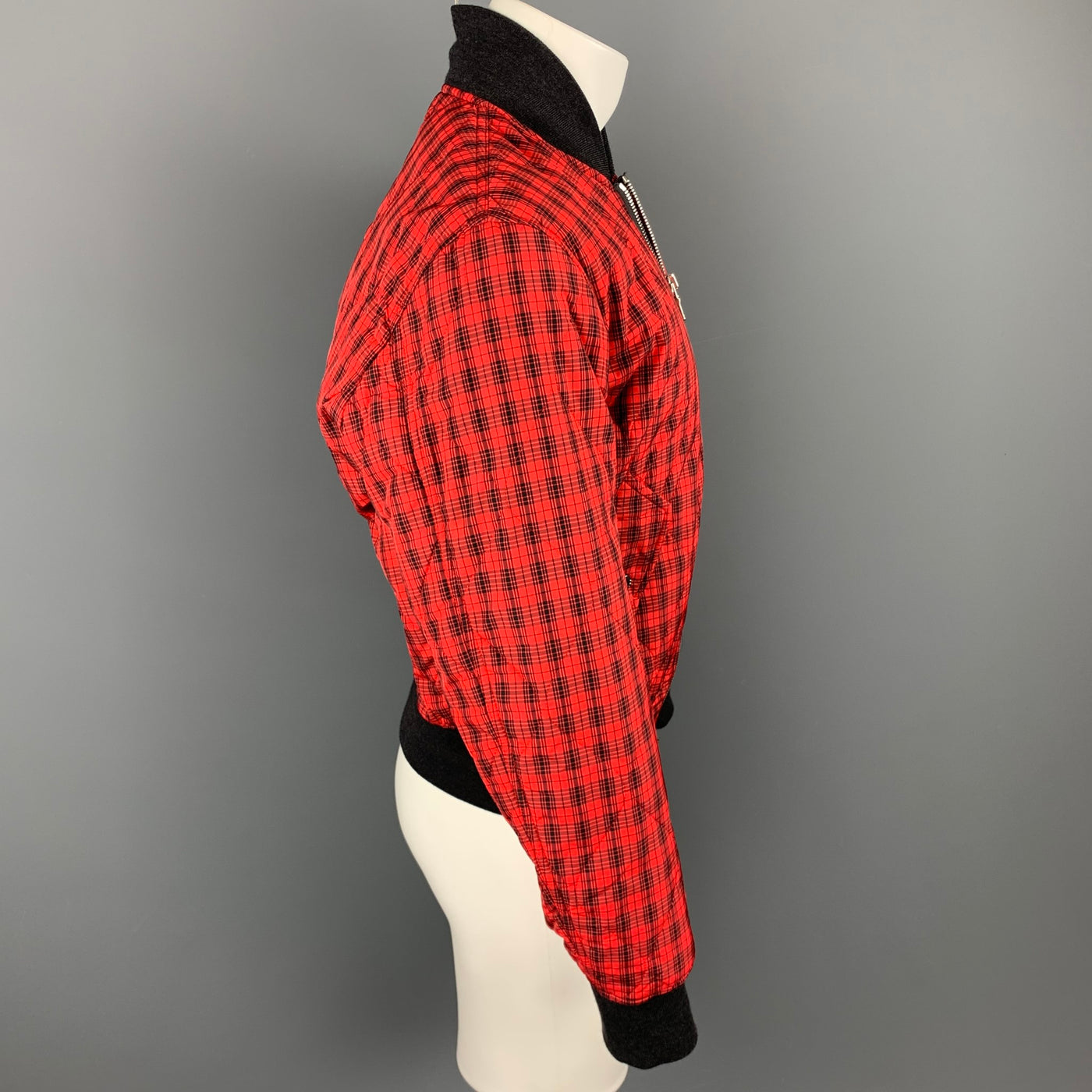 NICK WOOSTER x PAUL SHARK Size M Red & Black Plaid Nylon Zip Up Bomber Jacket