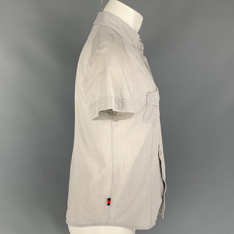 GUCCI Talla M Camisa de manga corta con botones de algodón texturizado gris claro