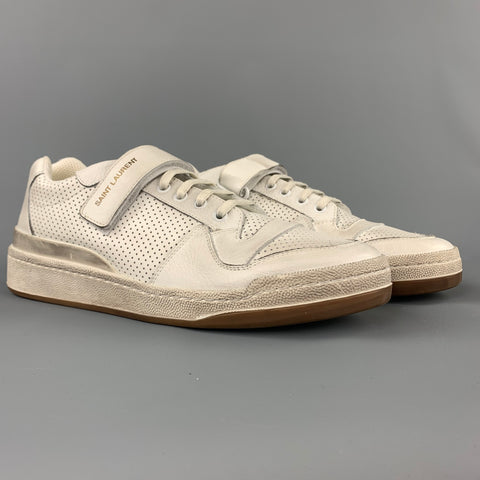 SAINT LAURENT Size 9 White Perforated Leather Low Top Sneakers
