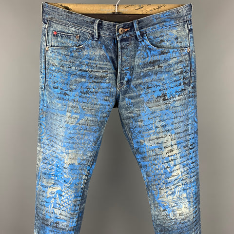BANANA REPUBLIC Size 33 Indigo Painted Denim Button Fly Jeans