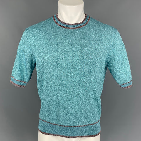 MARC JACOBS Size S Blue Metallic Viscose Blend Short Sleeve Pullover