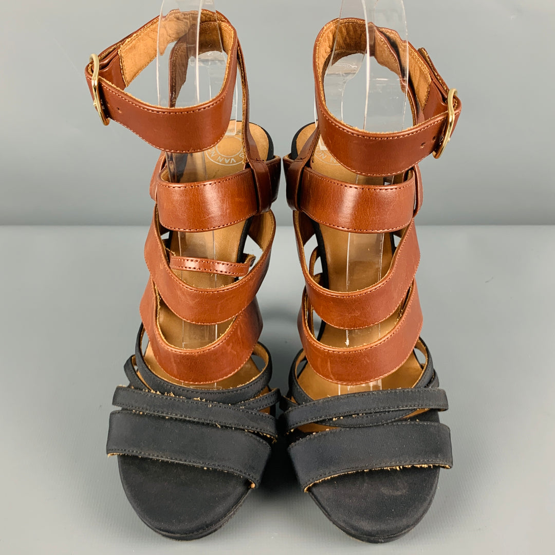 DRIES VAN NOTEN Size 8 Brown Black Leather Strappy Sandals