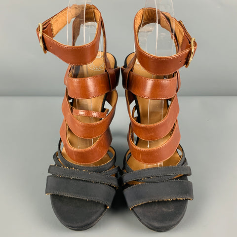 DRIES VAN NOTAN Talla 8 Sandalias de tiras de cuero negro marrón