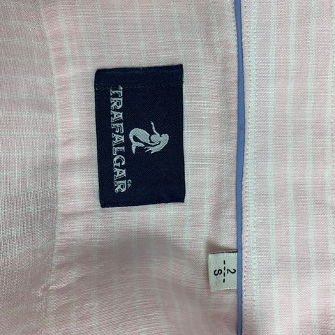 TRAFALGAR Taille S Chemise à manches longues en lin/coton à rayures roses et blanches