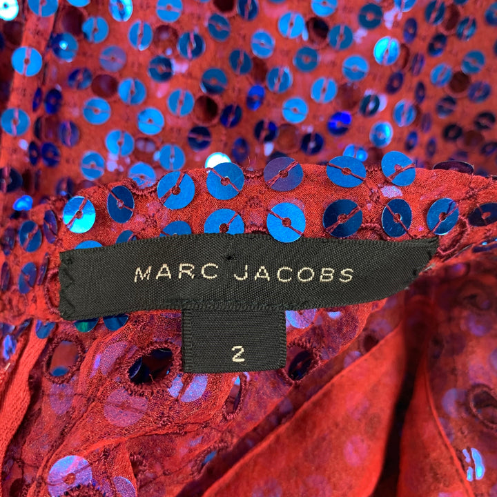 MARC JACOBS Size 2 Orange & Blue Polyester Blend Sequined Shift Dress