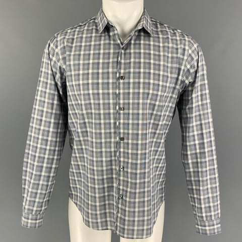 THEORY Size M Grey White Cotton Plaid Cape